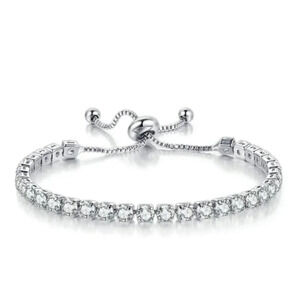 Sterling Silver Diamond Tennis Bracelet Adjustable